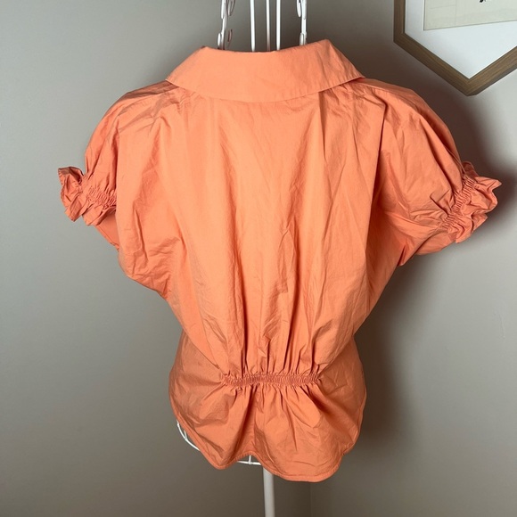 COS Women's 38/US 8 Orange Cotton Button Up Top Puff Short Sleeves Gathered Back - Picture 3 of 4